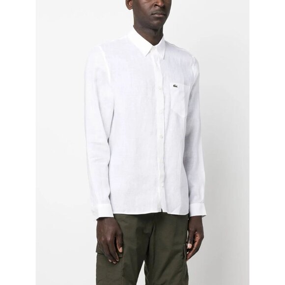 Lacoste White Linen Button-Down Shirt Size 40 - 41603 - Picture 3 of 11